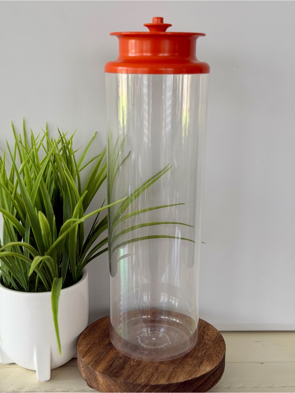 Vintage Tupperware[#1486-2] Clear Acrylic Push & Seal Canister|Harvest Orange|